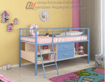 кровать чердак Севилья-Я мини цвет: голубой / дуб молочный / голубой