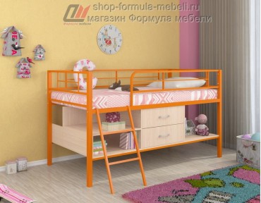 кровать чердак Севилья-Я мини цвет: оранжевый / дуб молочный / дуб молочный