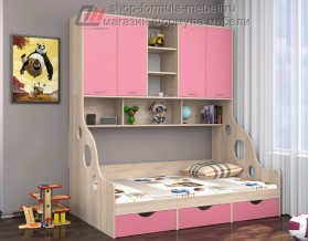 кровать с антресолью Дельта 21.01 полуторка цвет дуб Сонома / розовый, Формула мебели