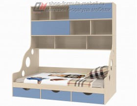 кровать с антресолью Дельта 21.02 полуторка цвет дуб молочный / голубой, Формула мебели