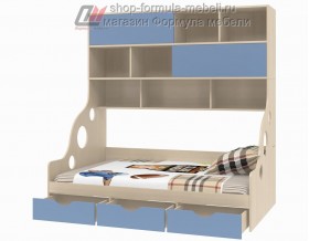 кровать с антресолью двери купе Дельта 21.02 полуторка цвет дуб молочный / голубой, Формула мебели