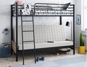 двухъярусная кровать с диваном Мадлен-2 цвет металла чёрный / бежевый / дуб Айленд