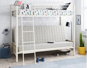двухъярусная кровать с диваном Мадлен-2 цвет металла слоновая кость / бежевый / дуб Айленд