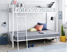 двухъярусная кровать с диваном Мадлен-2 цвет металла белый / серый / белый