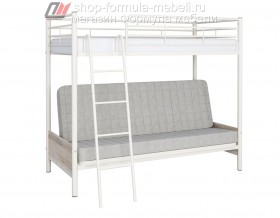 двухъярусная кровать с диваном Мадлен-2 цвет металла белый / бежевый / дуб Айленд