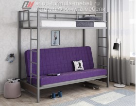 кровать-чердак с диваном Мадлен цвет серый / фиолетовый / шимо тёмный