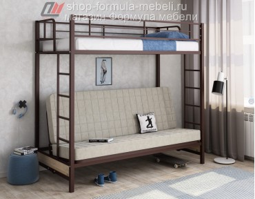 кровать с диваном Мадлен двухъярусная цвет коричневый / бежевый / дуб Айленд