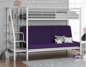 двухъярусная кровать с диваном Мадлен-3 цвет белый / фиолетовый / белый