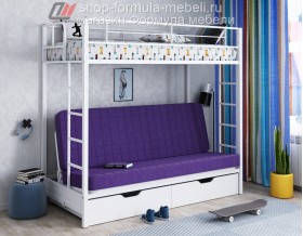 двухъярусная кровать с диваном и ящиками Мадлен цвет белый / фиолетовый /  белый