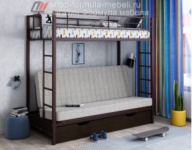 двухъярусная кровать с диваном и ящиками Мадлен цвет коричневый / бежевый / венге
