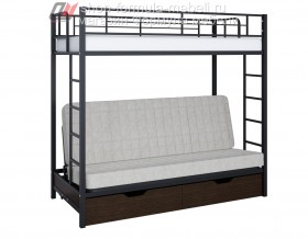 двухъярусная кровать с диваном и ящиками Мадлен цвет чёрный / бежевый /  венге