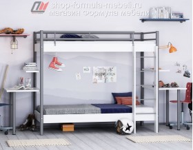 Детская комната Хельга Композиция 25 - современная кровать двухъярусная с двумя столами и полками