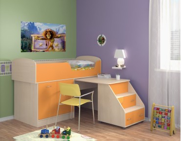 кровать чердак Дюймовочка-2 цвет дуб молочный / оранжевый