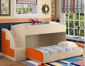 двухъярусная кровать Дюймовочка-4.2 цвет дуб молочный / оранжевый