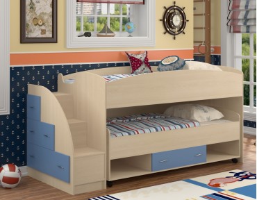 двухъярусная кровать Дюймовочка-4.3 цвет дуб молочный / голубой