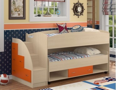 двухъярусная кровать Дюймовочка-4.3 цвет дуб молочный / оранжевый
