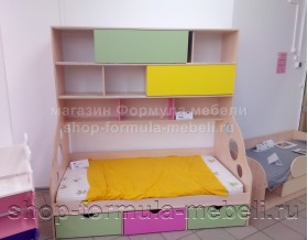 кровать с антресолью Дельта 21.12 цвет дуб молочный / мультицвет, Формула мебели