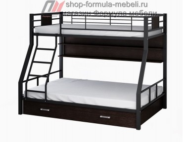 двухъярусная кровать Гранада-1 ПЯ цвет чёрный-венге на белом фоне