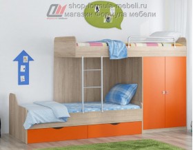 двухъярусная кровать Дельта 18.04.01 дуб Сонома / оранжевый