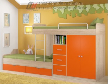 двухъярусная кровать Дельта 18.04.02 дуб Сонома / оранжевый Формула мебели